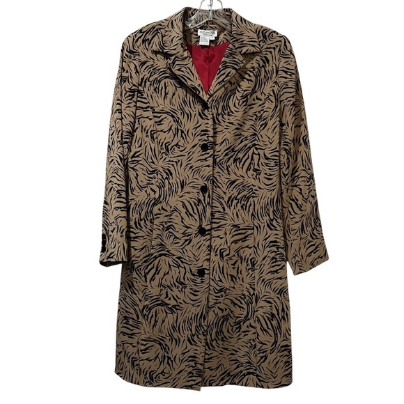 Due per Due 8 Vintage Silk Animal Print Longline Button Dress Coat Jacket Y6 - Picture 1 of 4